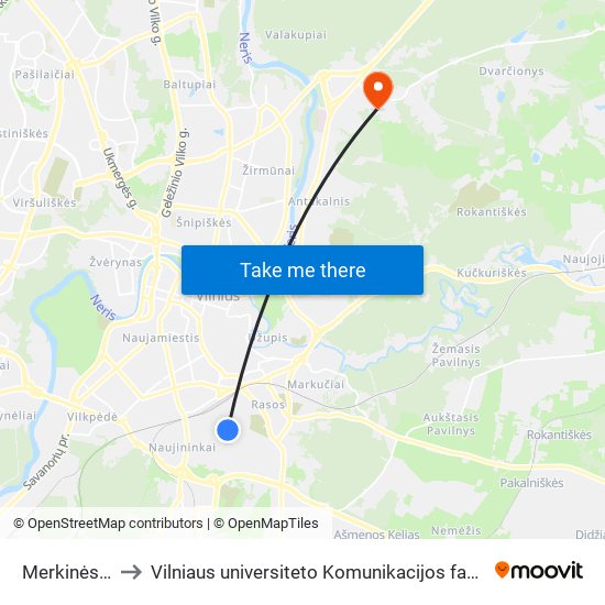 Merkinės St. to Vilniaus universiteto Komunikacijos fakultetas map