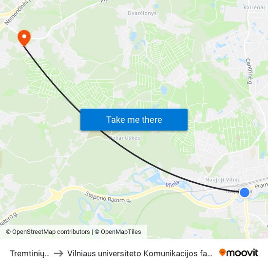 Tremtinių St. to Vilniaus universiteto Komunikacijos fakultetas map