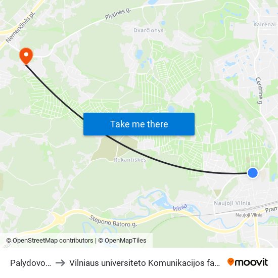 Palydovo St. to Vilniaus universiteto Komunikacijos fakultetas map