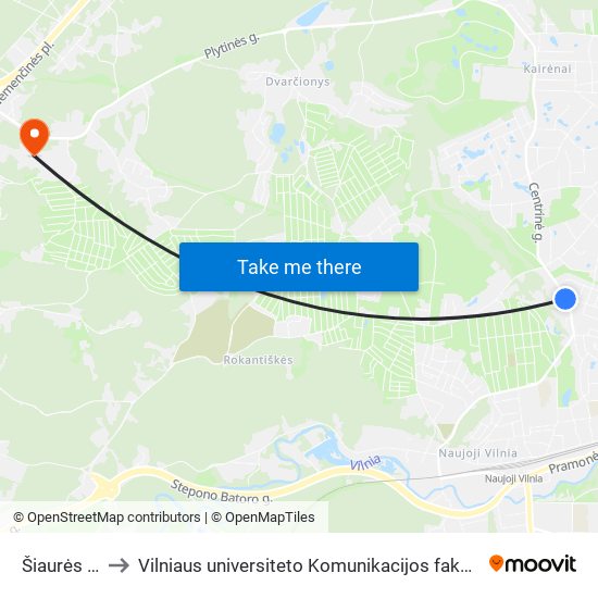 Šiaurės St. to Vilniaus universiteto Komunikacijos fakultetas map