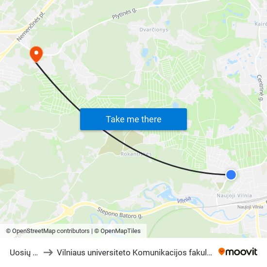 Uosių St. to Vilniaus universiteto Komunikacijos fakultetas map