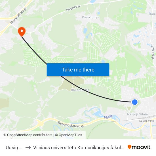 Uosių St. to Vilniaus universiteto Komunikacijos fakultetas map