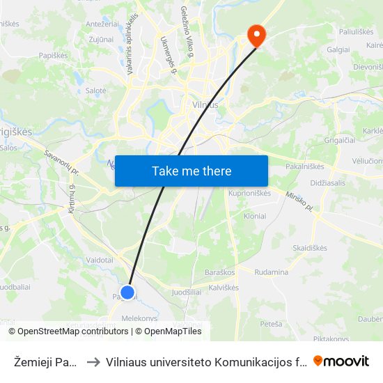 Žemieji Pagiriai to Vilniaus universiteto Komunikacijos fakultetas map