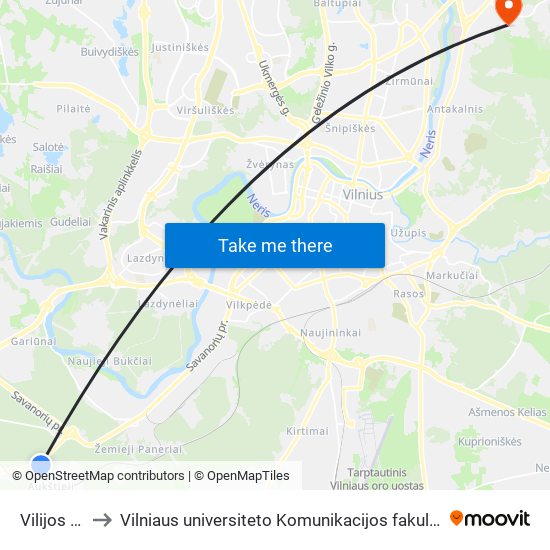 Vilijos St. to Vilniaus universiteto Komunikacijos fakultetas map