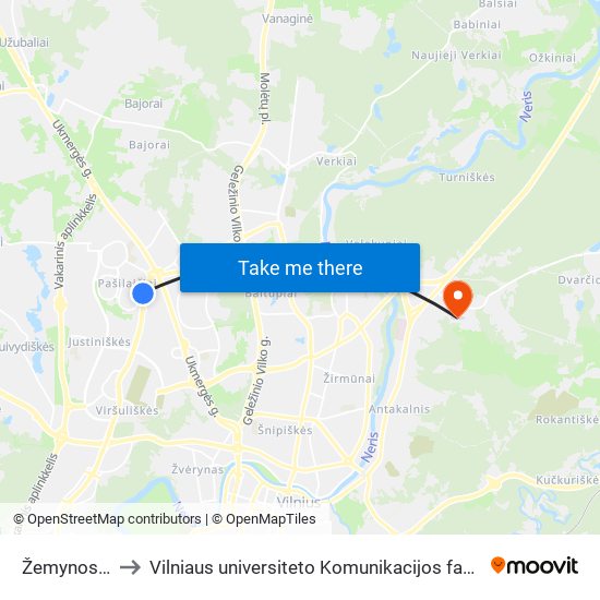 Žemynos St. to Vilniaus universiteto Komunikacijos fakultetas map