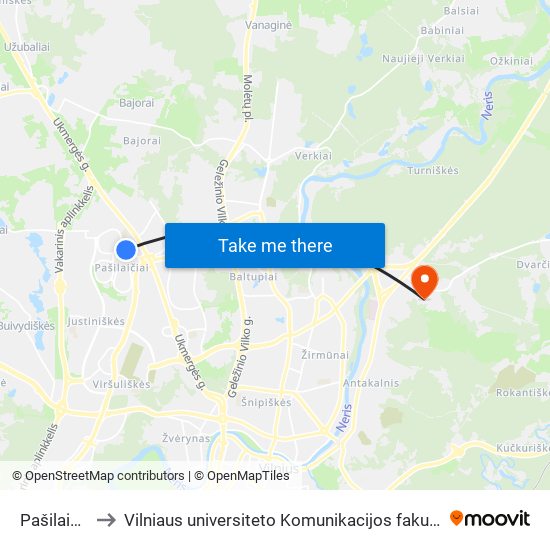 Pašilaičiai to Vilniaus universiteto Komunikacijos fakultetas map