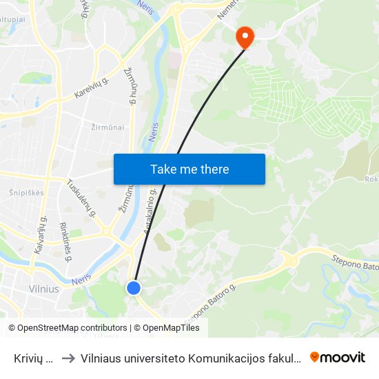 Krivių St. to Vilniaus universiteto Komunikacijos fakultetas map