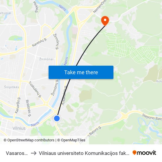 Vasaros St. to Vilniaus universiteto Komunikacijos fakultetas map