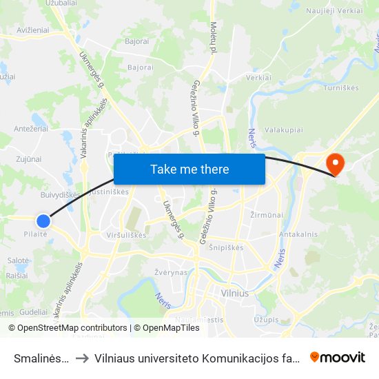 Smalinės St. to Vilniaus universiteto Komunikacijos fakultetas map