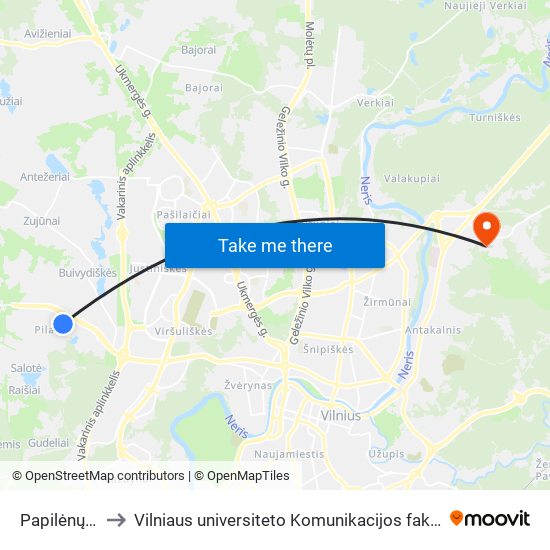 Papilėnų St. to Vilniaus universiteto Komunikacijos fakultetas map