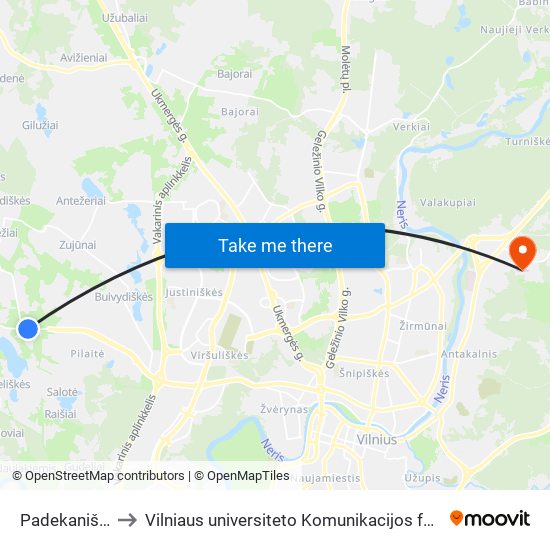 Padekaniškės to Vilniaus universiteto Komunikacijos fakultetas map