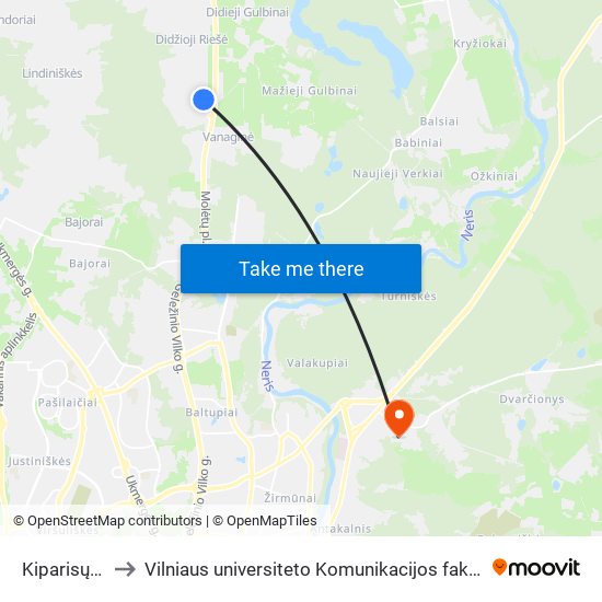 Kiparisų St. to Vilniaus universiteto Komunikacijos fakultetas map