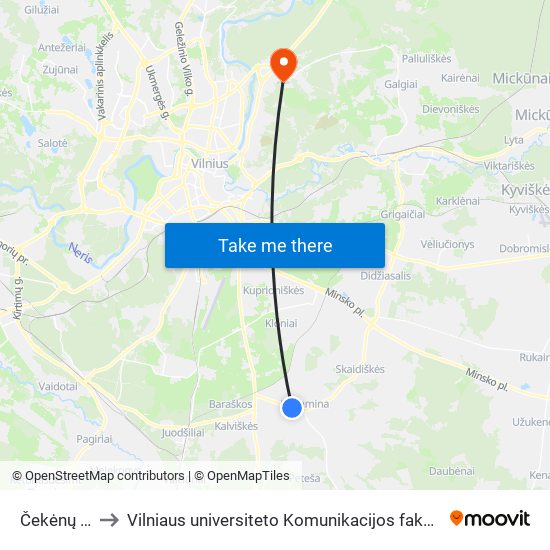 Čekėnų St. to Vilniaus universiteto Komunikacijos fakultetas map