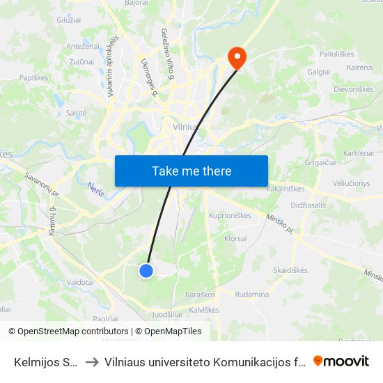 Kelmijos Sodai to Vilniaus universiteto Komunikacijos fakultetas map