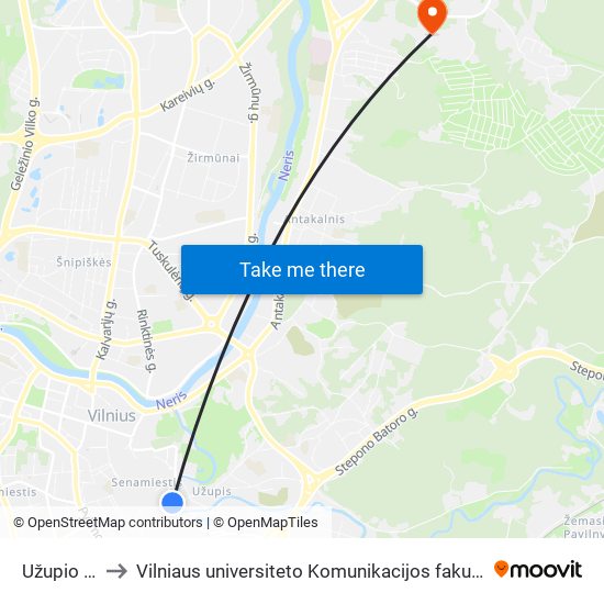 Užupio St. to Vilniaus universiteto Komunikacijos fakultetas map