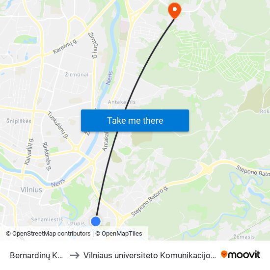 Bernardinų Kapinės to Vilniaus universiteto Komunikacijos fakultetas map