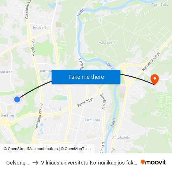 Gelvonų St. to Vilniaus universiteto Komunikacijos fakultetas map