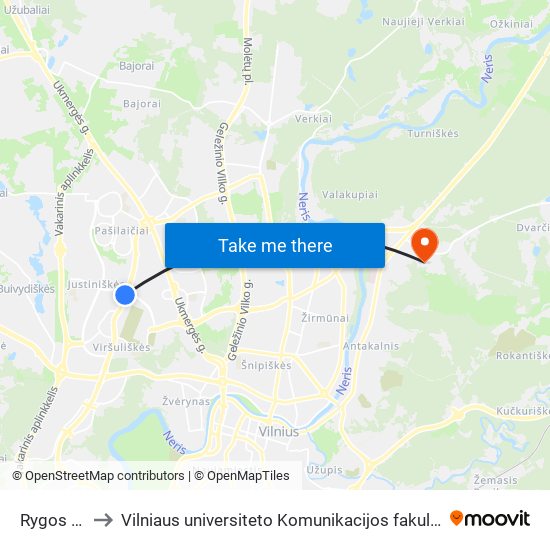 Rygos St. to Vilniaus universiteto Komunikacijos fakultetas map