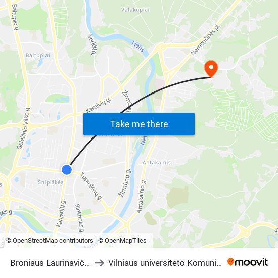 Broniaus Laurinavičiaus Skveras to Vilniaus universiteto Komunikacijos fakultetas map