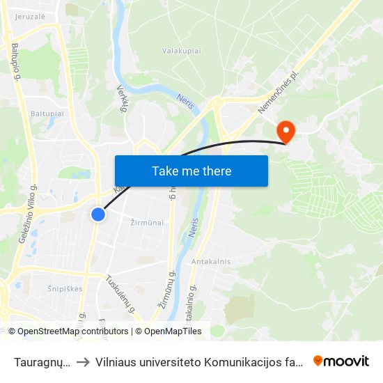 Tauragnų St. to Vilniaus universiteto Komunikacijos fakultetas map