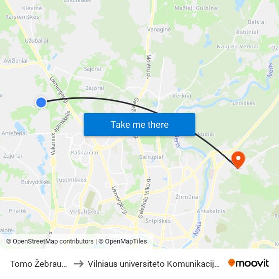 Tomo Žebrausko St. to Vilniaus universiteto Komunikacijos fakultetas map