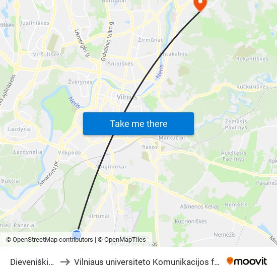 Dieveniškių St. to Vilniaus universiteto Komunikacijos fakultetas map