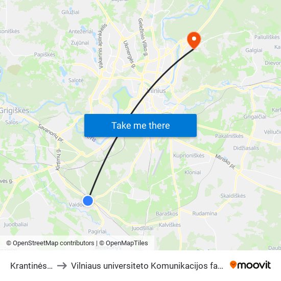 Krantinės St. to Vilniaus universiteto Komunikacijos fakultetas map