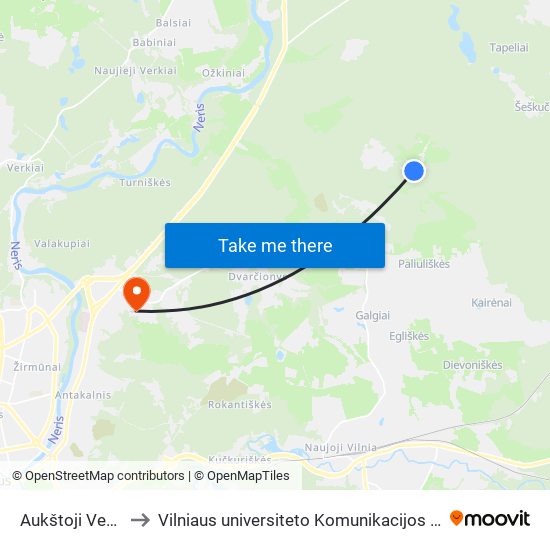 Aukštoji Veržuva to Vilniaus universiteto Komunikacijos fakultetas map