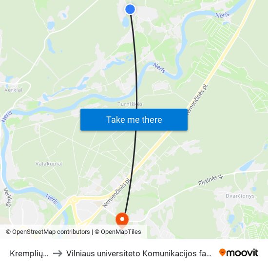 Kremplių St. to Vilniaus universiteto Komunikacijos fakultetas map