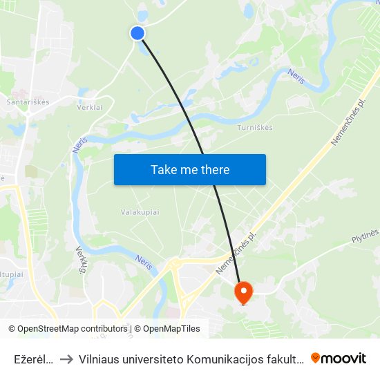 Ežerėliai to Vilniaus universiteto Komunikacijos fakultetas map