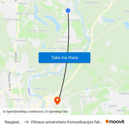 Naujaneriai to Vilniaus universiteto Komunikacijos fakultetas map