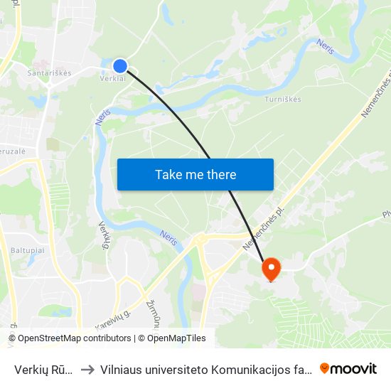 Verkių Rūmai to Vilniaus universiteto Komunikacijos fakultetas map