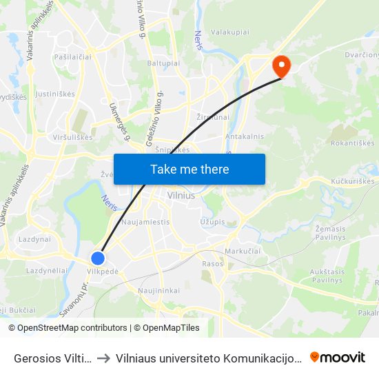 Gerosios Vilties St. to Vilniaus universiteto Komunikacijos fakultetas map