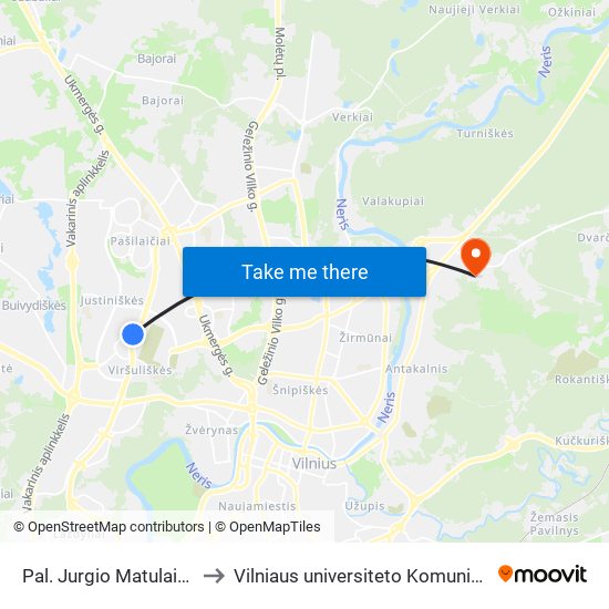 Pal. Jurgio Matulaičio Bažnyčia to Vilniaus universiteto Komunikacijos fakultetas map