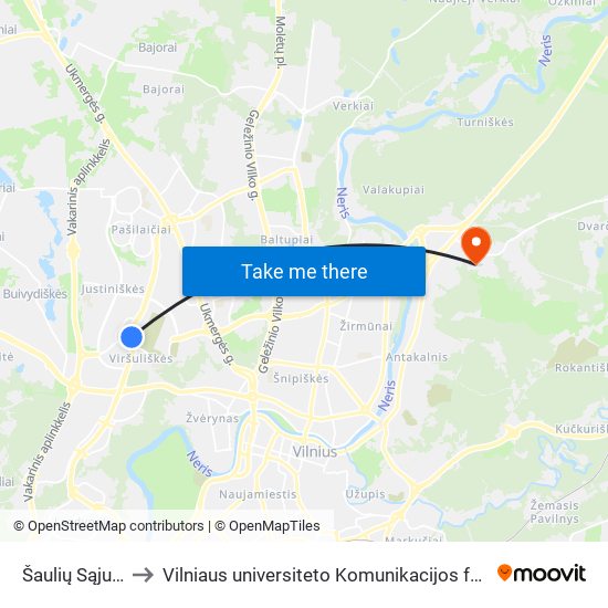 Šaulių Sąjunga to Vilniaus universiteto Komunikacijos fakultetas map