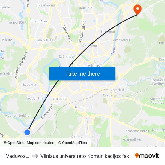 Vaduvos St. to Vilniaus universiteto Komunikacijos fakultetas map