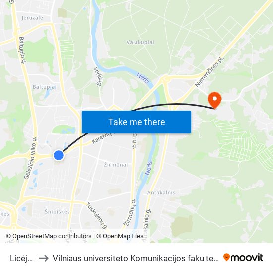 Licėjus to Vilniaus universiteto Komunikacijos fakultetas map