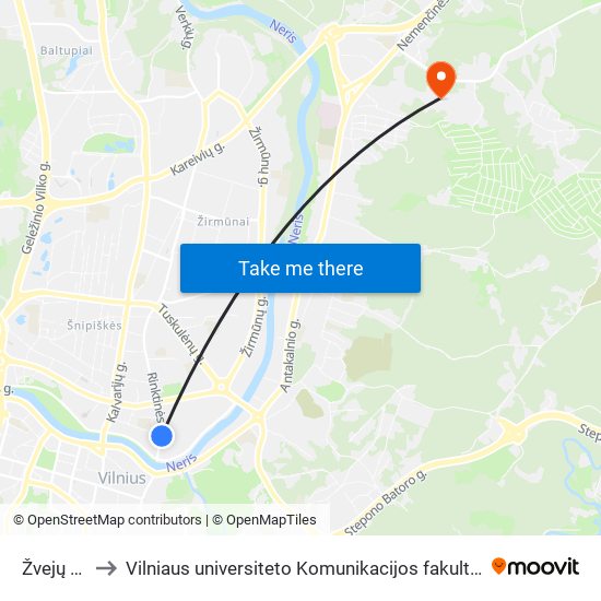 Žvejų St. to Vilniaus universiteto Komunikacijos fakultetas map