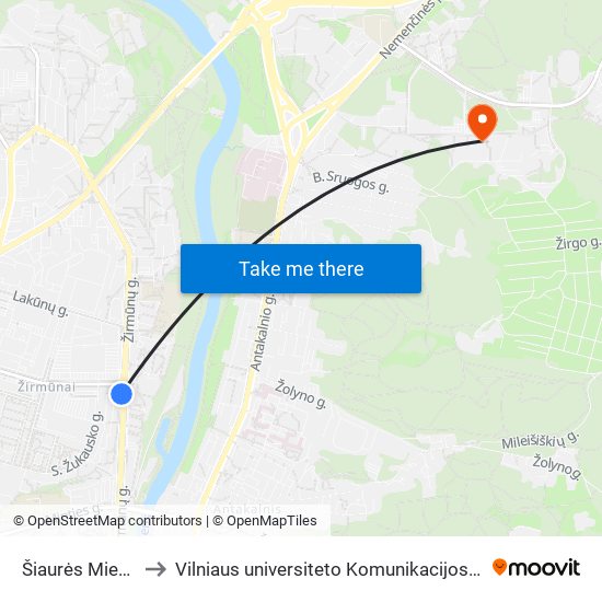 Šiaurės Miestelis to Vilniaus universiteto Komunikacijos fakultetas map