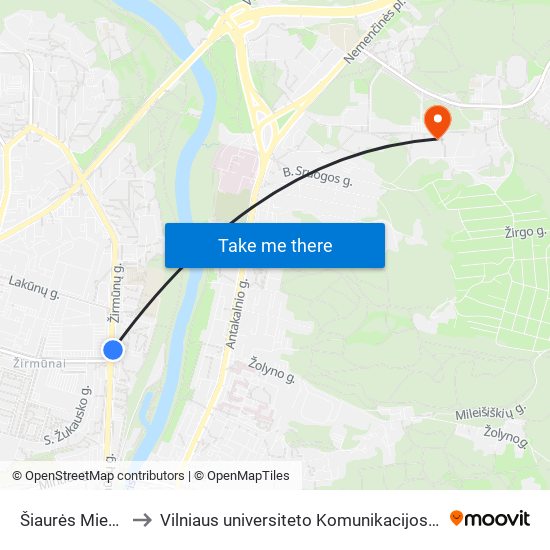 Šiaurės Miestelis to Vilniaus universiteto Komunikacijos fakultetas map