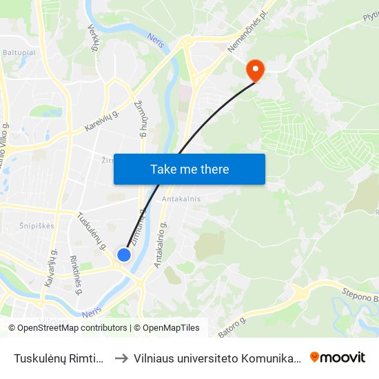 Tuskulėnų Rimties Parkas to Vilniaus universiteto Komunikacijos fakultetas map