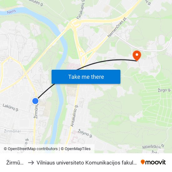 Žirmūnai to Vilniaus universiteto Komunikacijos fakultetas map