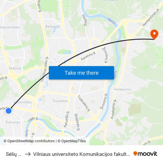 Sėlių St. to Vilniaus universiteto Komunikacijos fakultetas map