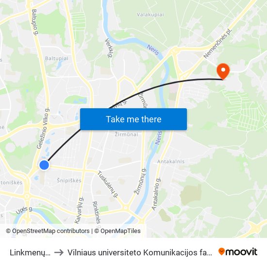 Linkmenų St. to Vilniaus universiteto Komunikacijos fakultetas map