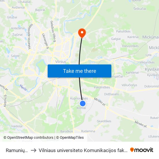 Ramunių St. to Vilniaus universiteto Komunikacijos fakultetas map