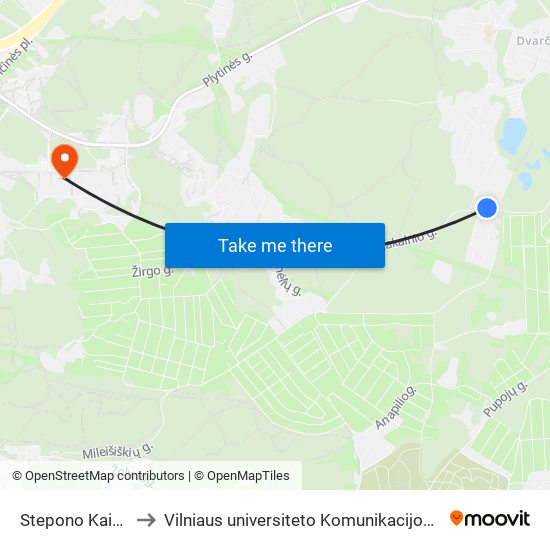 Stepono Kairio St. to Vilniaus universiteto Komunikacijos fakultetas map