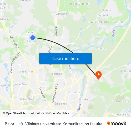 Bajorai to Vilniaus universiteto Komunikacijos fakultetas map