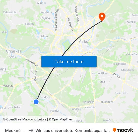 Medkirčių St. to Vilniaus universiteto Komunikacijos fakultetas map