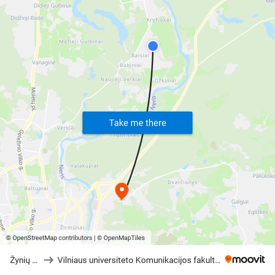 Žynių St. to Vilniaus universiteto Komunikacijos fakultetas map