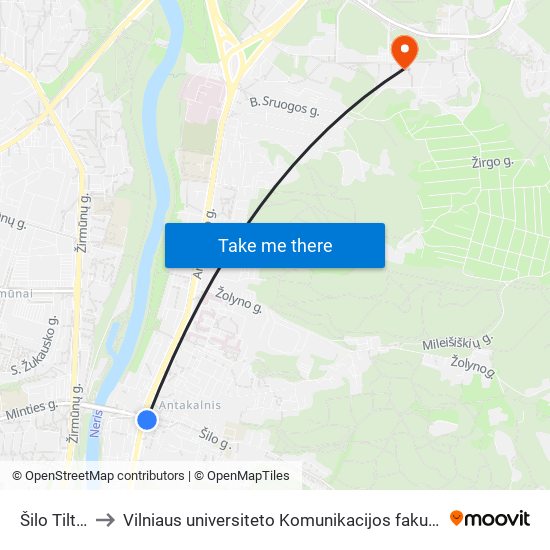 Šilo Tiltas to Vilniaus universiteto Komunikacijos fakultetas map